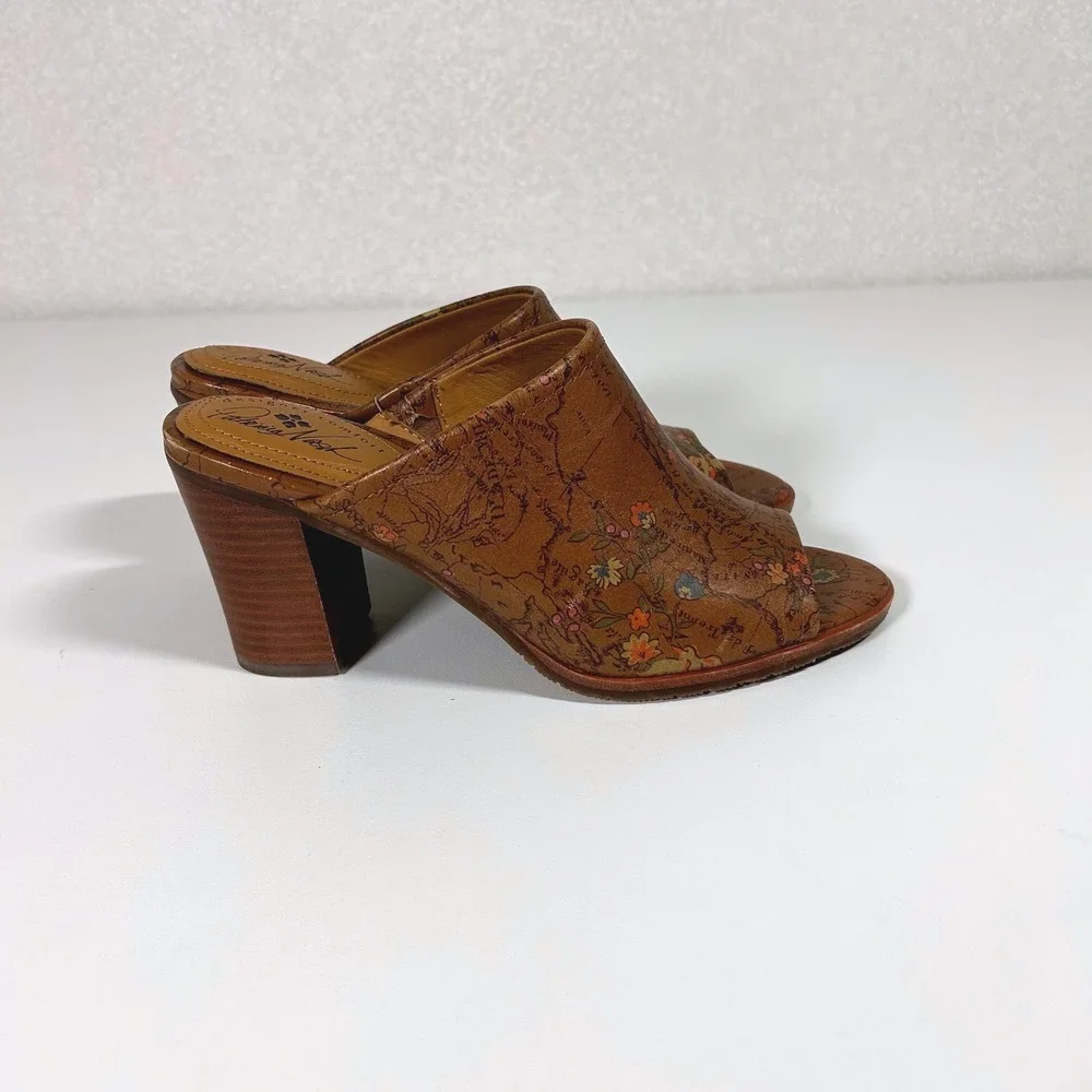 Patricia Nash Ottavia Floral Map Italian Leather Mules Block heel size 7.5 - Picture 5 of 9